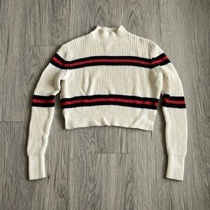 White and Red Crew Neck Sweater with Stripes